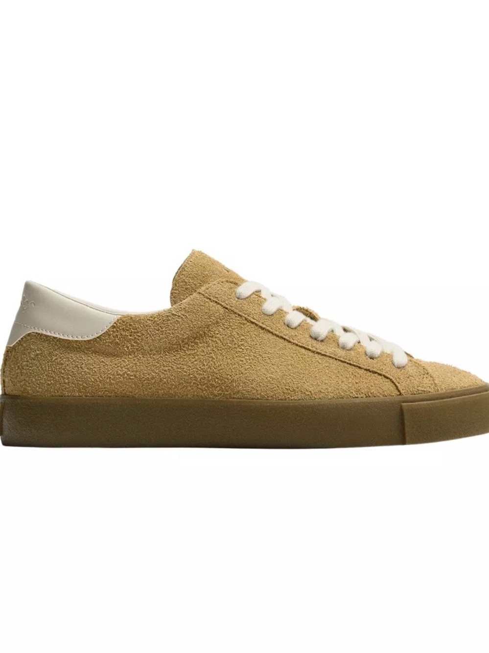 Zara Tan Suede Low-Top Sneakers with White Heel